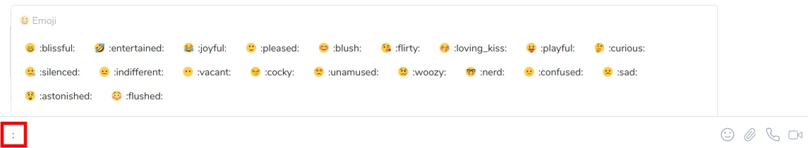 Aufgeklapptes Emoji-Menü in Element mit Emoji-Kategorien und Suchfeld
