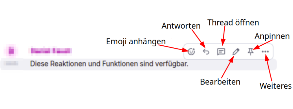 Aktionsleiste über einer Nachricht in Element mit Optionen für Emoji, Antwort und Thread